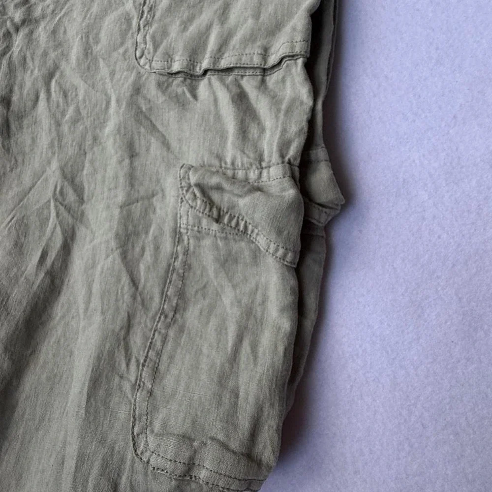 Nicole Miller 100% Linen Cargo Jogger Pants Sage Green Boho Coastal Medium